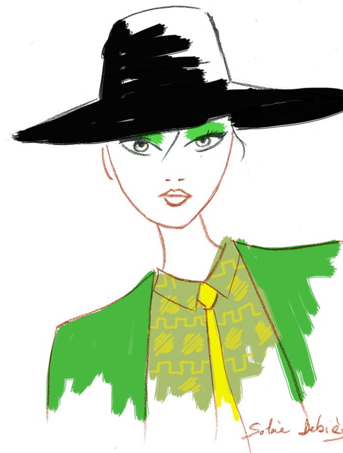fashion sketch bu illustrator : woman face with a hat