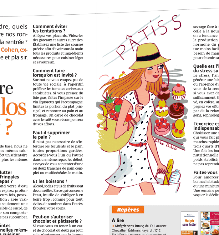 woman with a hat with fruits in front of a patisserie