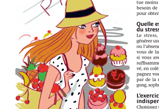woman with a hat, fruits, and patisserie