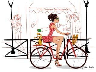 Illustration d'une femme parisienne à vélo dans lParis