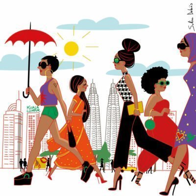 illustrateur ville foule Asie Kuala Lumpur
