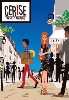 Illustration d'une scène de séduction dans le quartier arts de Saint Germain des Prés à Paris. Réalisée pour la couverture du magazine de culture et de gastronomie Cerise.