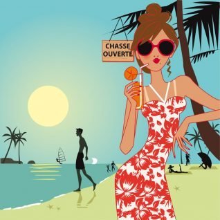 dessin femme en vacances à la plage