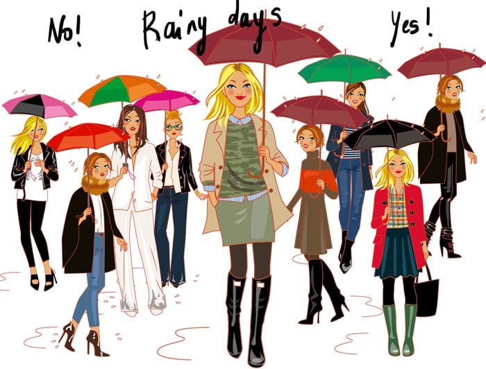 illustration de femmes et parapluies