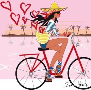 Woman drawing: on a bike