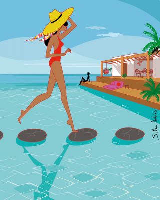 femme piscine architecture luxe