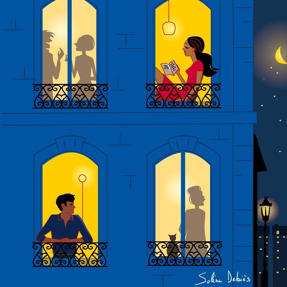 illustration immeuble lumière paris romantique