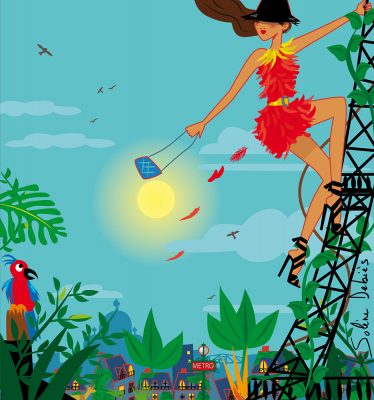 Femme sur la tour eiffel à la Paris Fashion Week