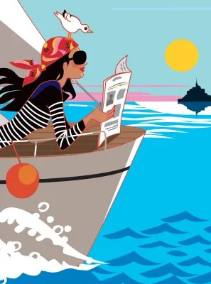 affiche bateau femme mer Normandie