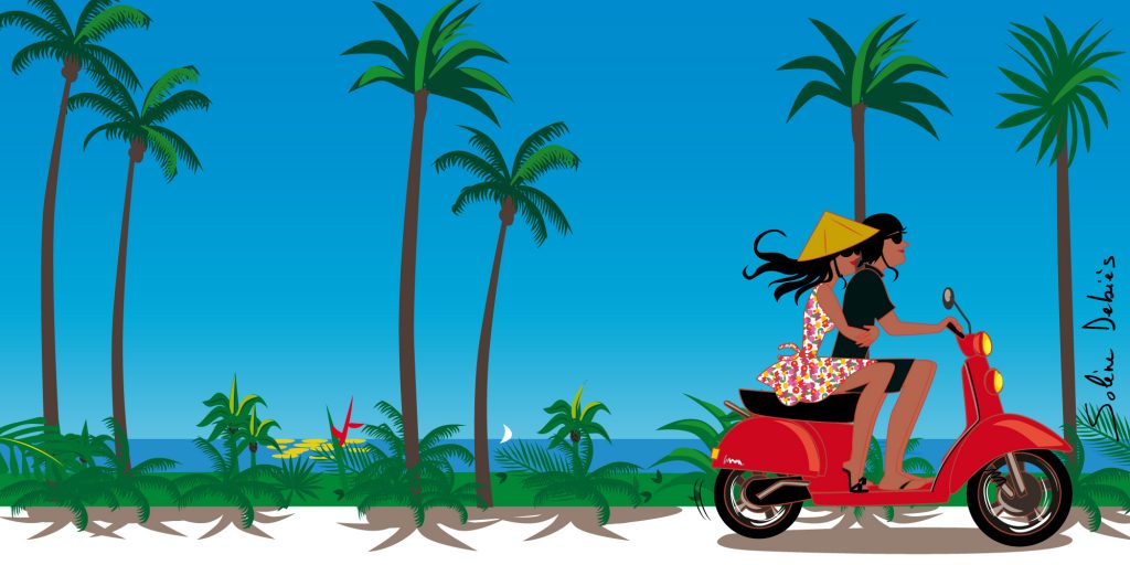 couple scooter voyage vacances