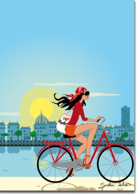 femme à vélo à nantes sur les bords de Loire