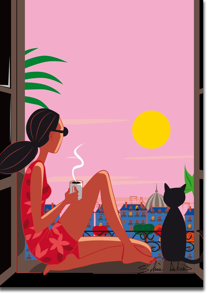 affiche Paris Montmartre femme chat