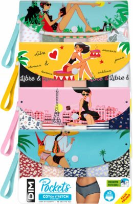Illustration Femmes avec lingerie pour packagings Pockets : nature, citadine, aventurière, festive.