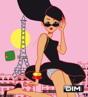 Illustration Packagings Pockets 30 ans femme parisienne lunettes soleil