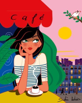 illustration de femme au café en ville