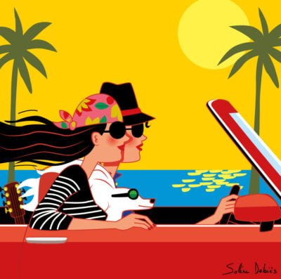 2 femmes en voiture partant en vacances