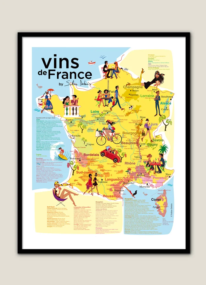 Affiche de la carte des Vins de France illustrée, par Solène Debiès