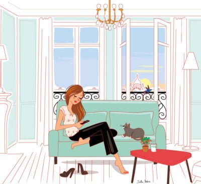 illustration for Van Cleef & Arpels : woman in a sofa in Paris with Sacré-cœur