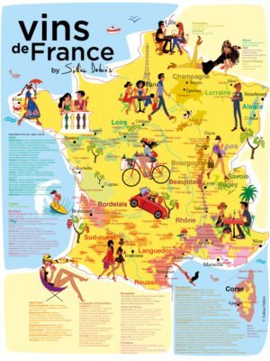 affiche de la carte des vins de France - toutes les appellations AOP et les régions