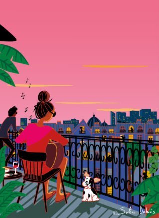 illustration ville coucher de Soleil Paris avec musique
