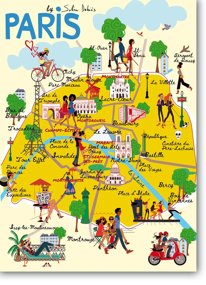 affiche décorative d'une carte de Paris