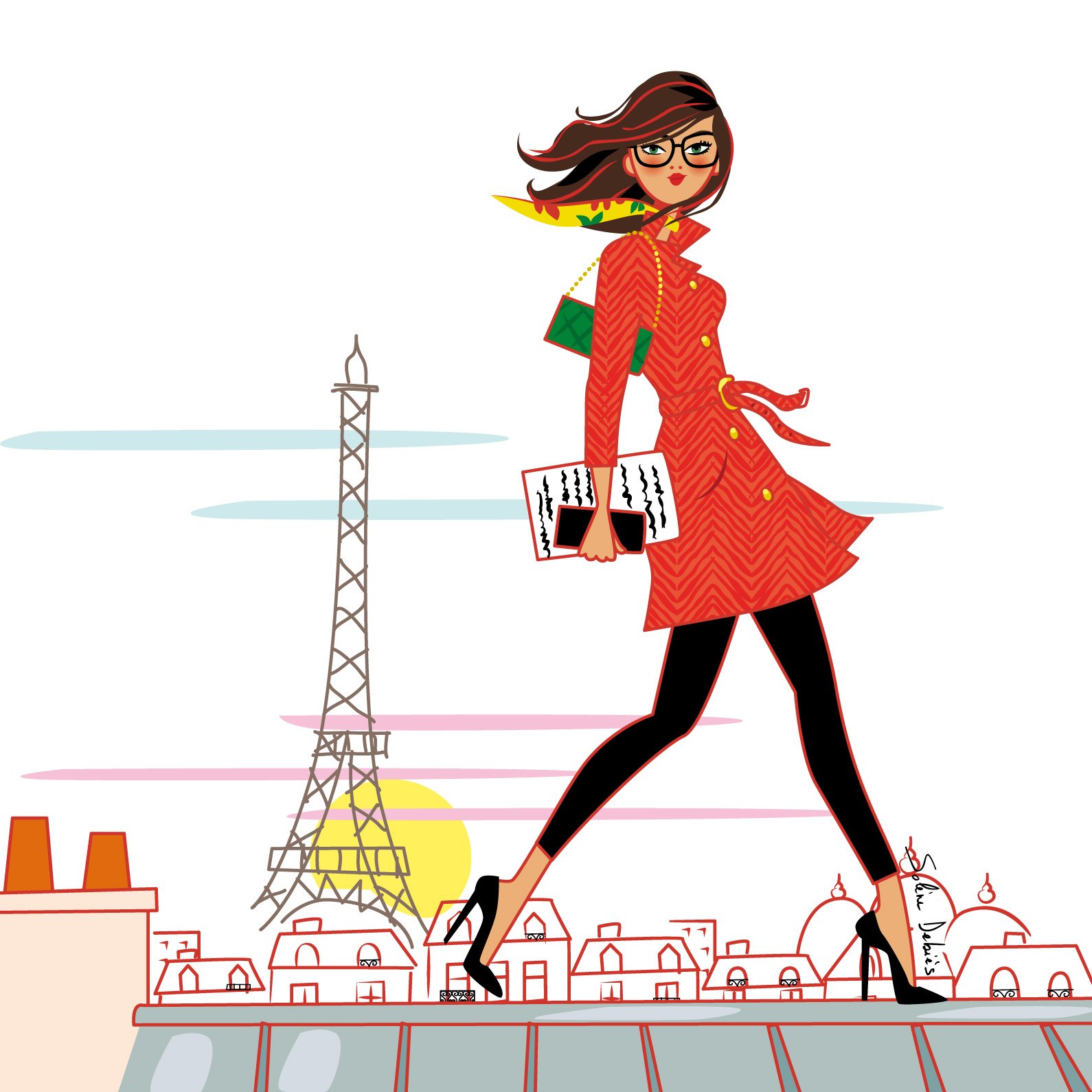 une femme sur les toits de Paris par l'illustrateur Solène Debiès