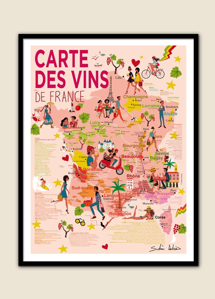 Affiche carte des vins de France par Solène Debiès